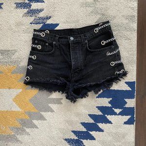 Black Jeans Shorts with Chain Details